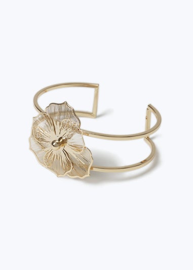 Muse Gold Pearl Flower Torque Bracelet