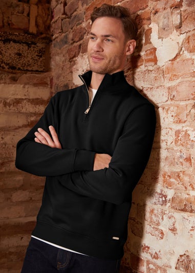 Threadbare Black Mock T-Shirt Quarter Zip Sweatshirt