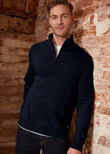 Threadbare Navy Mock T-Shirt Quarter Zip Sweatshirt