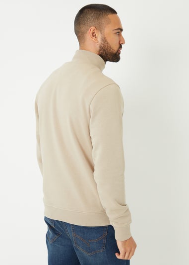 Threadbare Stone Mock T-Shirt Quarter Zip Sweatshirt