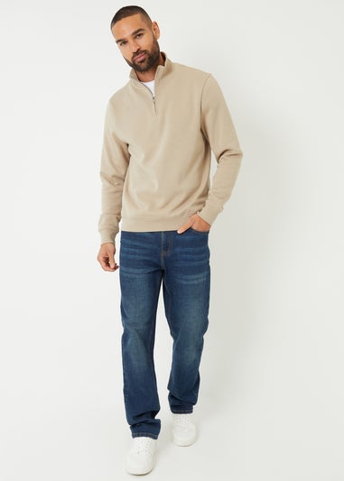 Threadbare Stone Mock T-Shirt Quarter Zip Sweatshirt