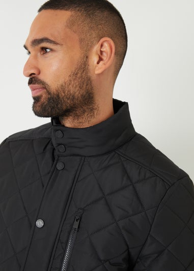 Threadbare Black Funnel Neck Diamond Quilted Jacket