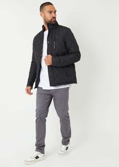 Threadbare Black Funnel Neck Diamond Quilted Jacket