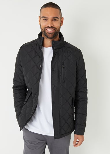 Threadbare Black Funnel Neck Diamond Quilted Jacket