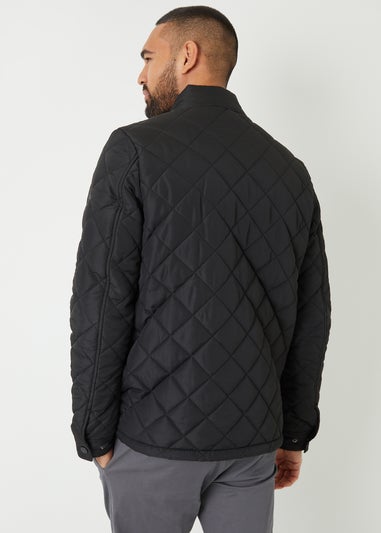 Threadbare Black Funnel Neck Diamond Quilted Jacket