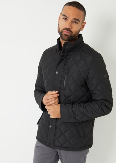 Threadbare Black Funnel Neck Diamond Quilted Jacket