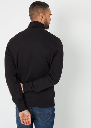 Threadbare Black Pique Quarter Zip Funnel Neck Sweatshirt