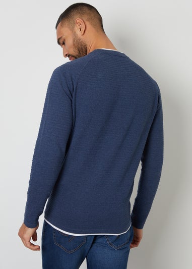 Threadbare Blue Textured Mock T-Shirt Crew Neck Jumper