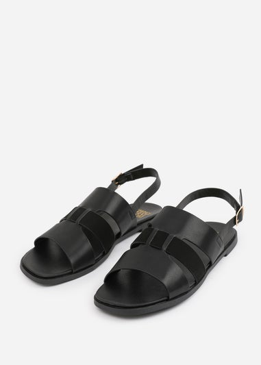 Where's That From Wide Fit Black PU Uma Flat Sandals