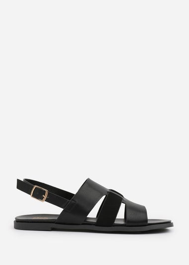 Where's That From Wide Fit Black PU Uma Flat Sandals