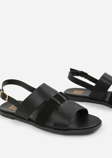 Where's That From Wide Fit Black PU Uma Flat Sandals