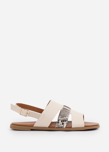 Where's That From Wide Fit Cream PU Uma Flat Sandals