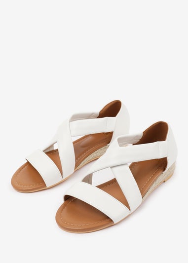 Where's That From Wide-Fit White PU Hummingbird Low Wedge Shoes