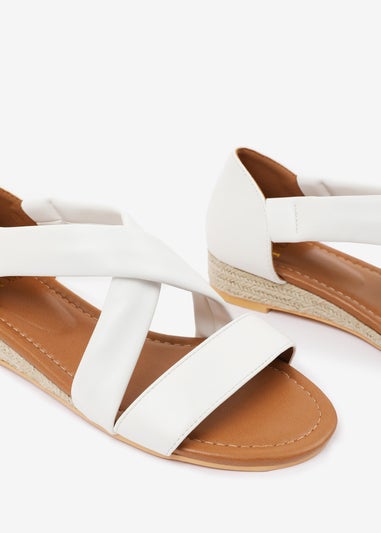 Where's That From Wide-Fit White PU Hummingbird Low Wedge Shoes