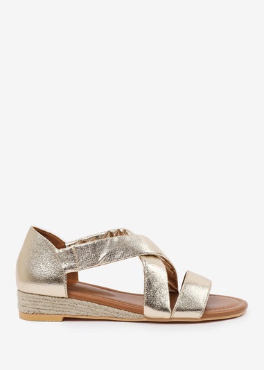 Where's That From Wide-Fit Metallic Gold Hummingbird Low Wedge Shoes