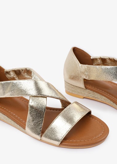 Where's That From Wide-Fit Metallic Gold Hummingbird Low Wedge Shoes