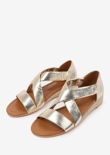 Where's That From Wide-Fit Metallic Gold Hummingbird Low Wedge Shoes