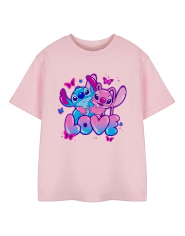 Disney Lilo & Stitch Love Girls Pink T-Shirt (3-14 Years)