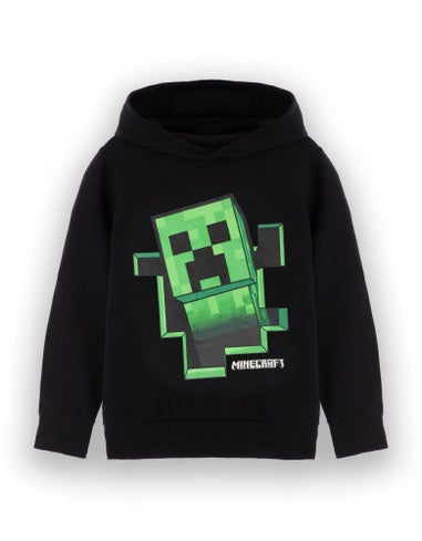 Minecraft Creeper Print at Front Big Kids Black Hoodie (5-14 Years)