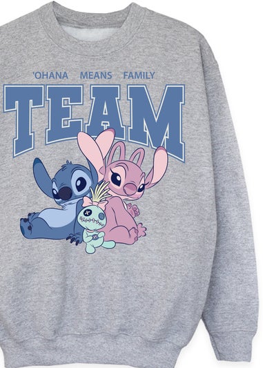 Disney Lilo & Stitch Ohana Team Girls Heather Grey Sweatshirt (3-13 Years)