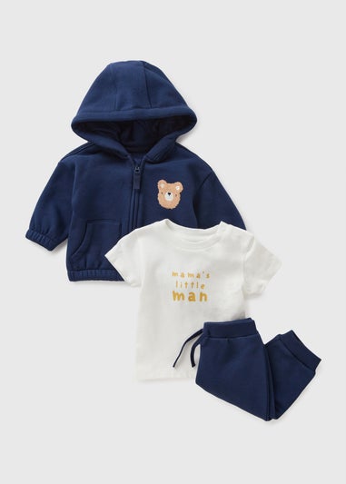 3 Piece Baby Navy Bear Hoodie & Jogging Bottom Set (Newborn-23mths)
