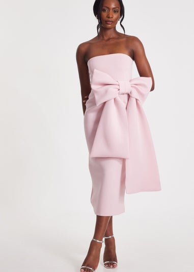 Quiz Pink Strapless Bow Midaxi Dress