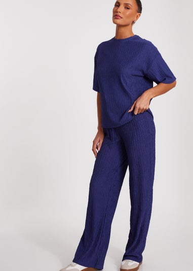 Quiz Blue Textured Palazzo Trousers