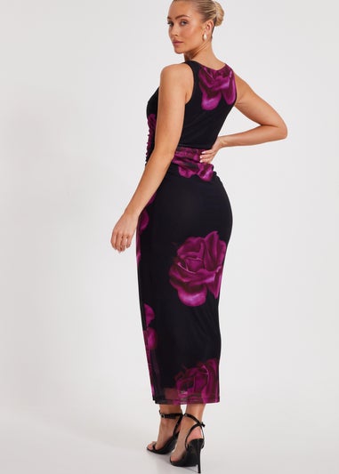 Quiz Black Floral Mesh Midaxi Dress