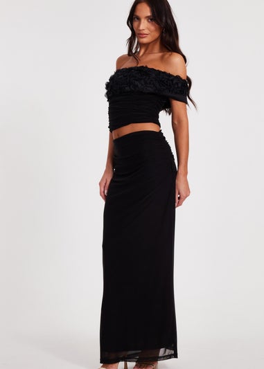 Quiz Black Mesh Ruched Midaxi Skirt