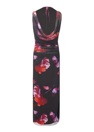 Quiz Black Mesh Floral Midaxi Dress