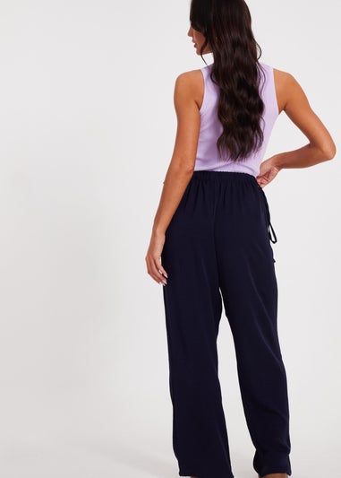 Quiz Navy Tie Waist Palazzo Trousers