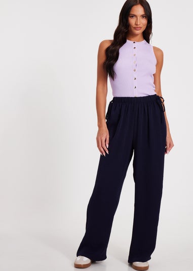 Quiz Navy Tie Waist Palazzo Trousers