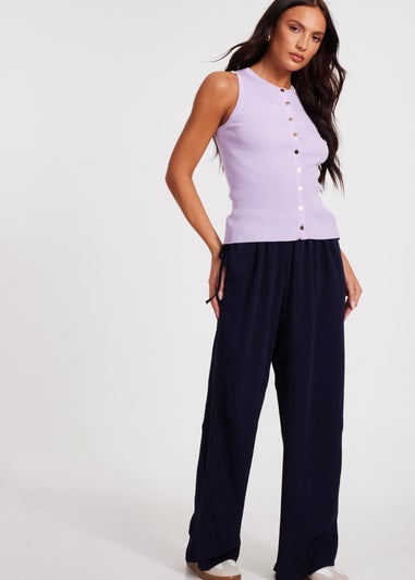 Quiz Navy Tie Waist Palazzo Trousers