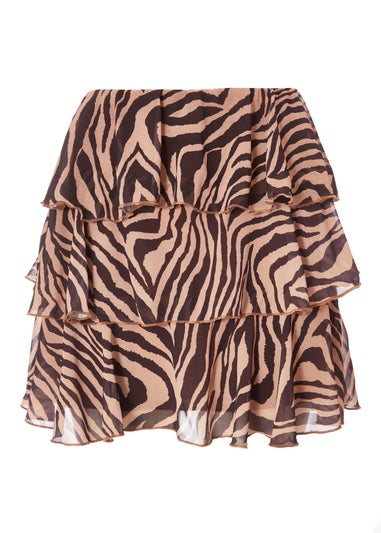 Quiz Brown Chiffon Tiger Print Skirt