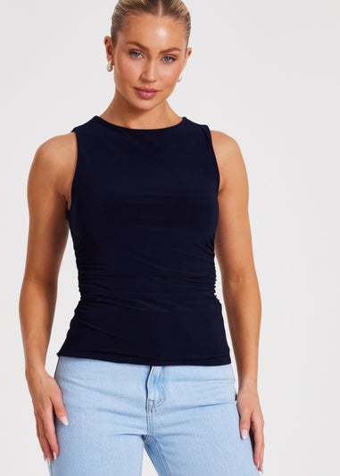 Quiz Navy Drape Back Top