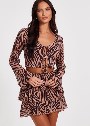 Quiz Brown Chiffon Tiger Print Top