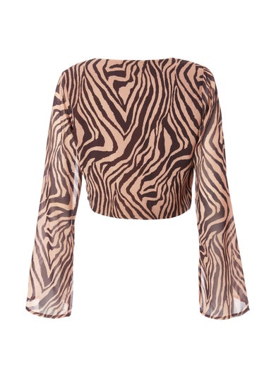 Quiz Brown Chiffon Tiger Print Top