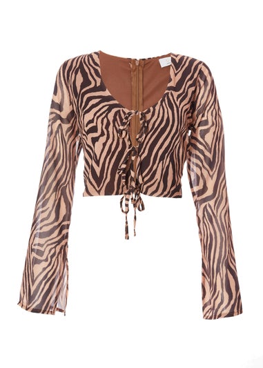 Quiz Brown Chiffon Tiger Print Top