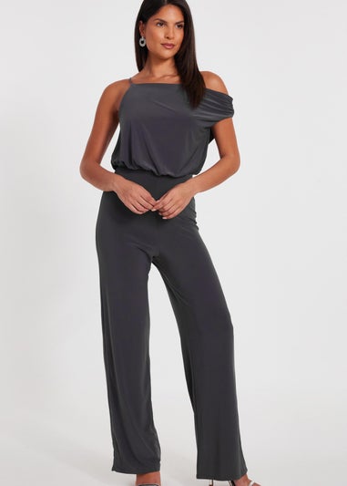 Quiz Charcoal Asymmetric Draped Jumpsuit