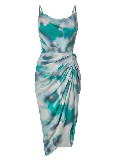 Quiz Green Satin Marble Print Midaxi Dress