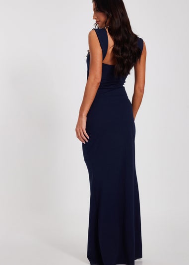 Quiz Navy Diamante Bow Maxi Dress