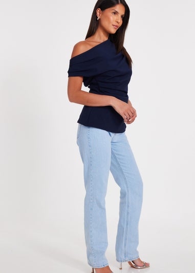 Quiz Navy Drape Neck Top