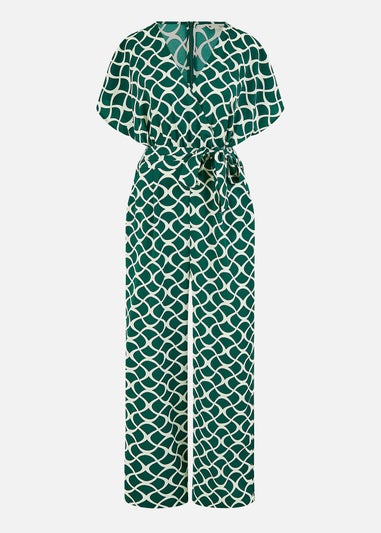 Yumi Green Geometric Print Wrap Jumpsuit