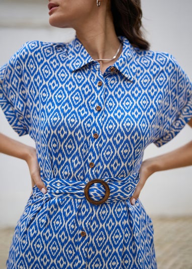 Yumi Blue Viscose Midi Shirt Dress With Matching Belt