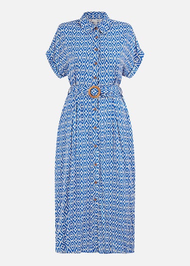 Yumi Blue Viscose Midi Shirt Dress With Matching Belt