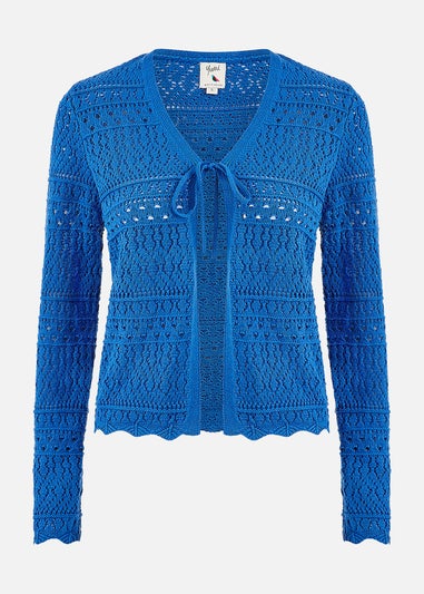 Yumi Blue Crochet Tie Front Cardigan