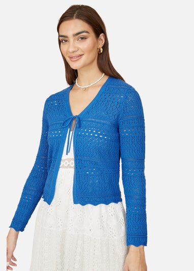 Yumi Blue Crochet Tie Front Cardigan