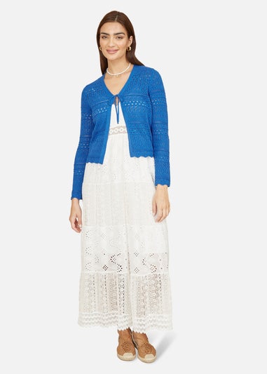 Yumi Blue Crochet Tie Front Cardigan