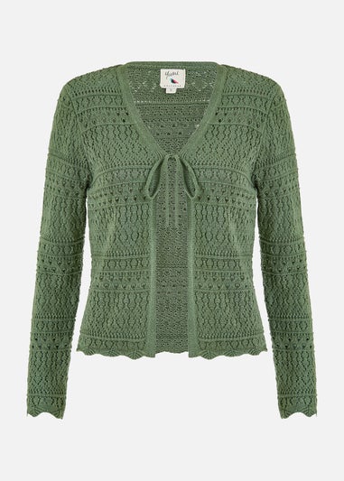 Yumi Green Crochet Tie Front Cardigan