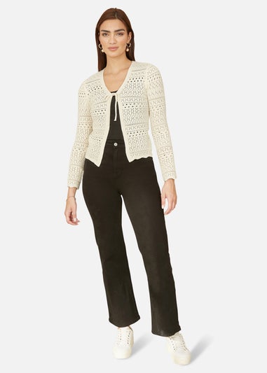 Yumi Ivory Crochet Tie Front Cardigan